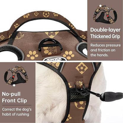 IVY&LANE No Pull Dog Harness with Leash Set, Reflective No Choke Pet Vest,Adjustable Oxford Dog Vest Harness with Easy Control Handle for Large Dogs (Dark Brown,L)