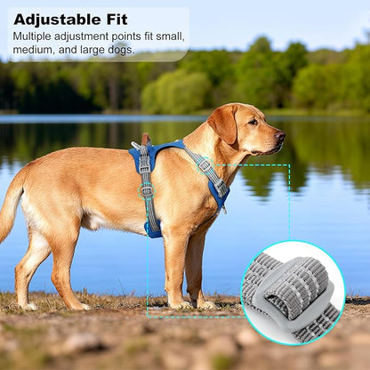 ApakBak No Pull Dog Harness – Adjustable Reflective Nylon Vest for Small Medium Large Dogs, Escape Proof Training Harness with Leather Control Handle, Lightweight Aluminum Hardware (Royal Blue, S)
