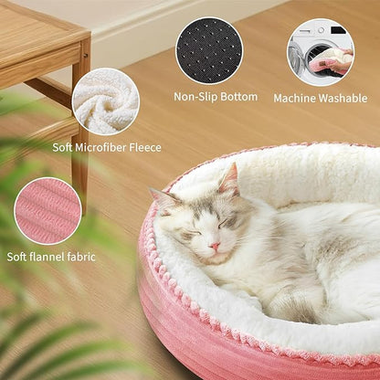 Zerbuger 23in Pink Round Cat Dog Bed for Large Medium Small Dogs Cats, Machine Washable Sleeping Sofa, Non-Slip Bottom Breathable Soft Calming Pet Cuddler for Indoor/Outdoor/Car/Cage