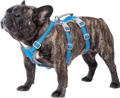 Huntboo Escape Proof Dog Harness, Escape Artist Harness, Reflective Harness with Padded Handle, Breathable, Durable, Adjustable Vest for Medium Dogs Walking, Training, and Running Gear (Blue, M)