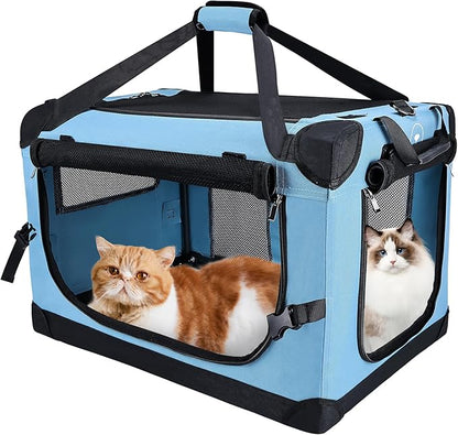 PEGIC Large Cat Carrier for Car Travel, Soft Sided Collapsible Pet Carrier for Outdoor and Indoor Uses, Roomy Extra Large Cat Carrier for 2 Kittens or Puppies Up to 50lbs (Teal)