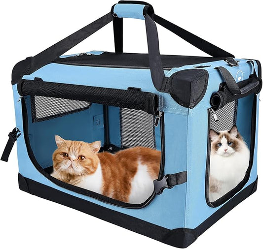 PEGIC Large Cat Carrier for Car Travel, Soft Sided Collapsible Pet Carrier for Outdoor and Indoor Uses, Roomy Extra Large Cat Carrier for 2 Kittens or Puppies Up to 50lbs (Teal)