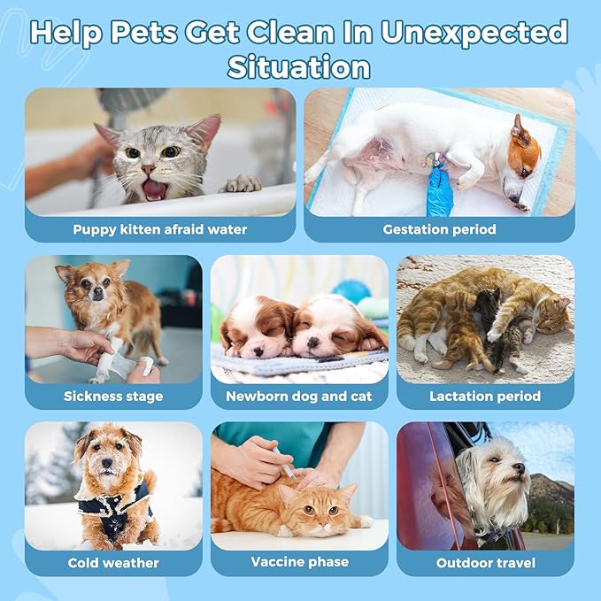 Vannon Portable Pet Bathing Wipes for Dogs & Cats, Cleaning & Odor-Controlling Extra Thick Grooming Glove Wipes for Daily Care and Traveling, Rinse Free, Nourish Fur, Individually Packaged, 10 PCS