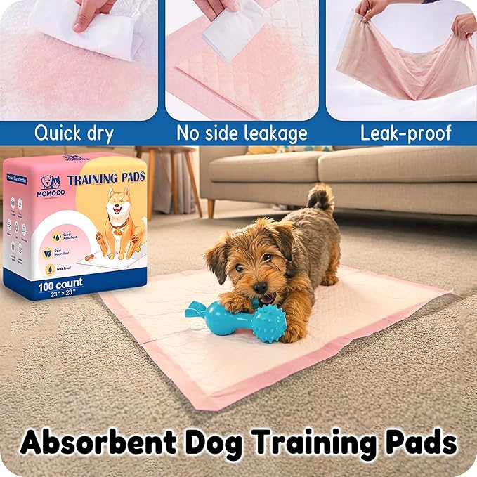 MoMoCo Puppy Pads, 23"x23"-100 Count Pet Pee Pads, Super Absorbent Disposable Dog Training Pads , Leak-Proof, Quick-Drying Potty Pads for Dogs Puppies