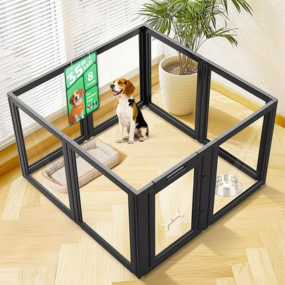 FXW AuraSpace Acrylic Indoor Dog Playpen for Medium Dogs, 35 Inch, 8 Panels, Black