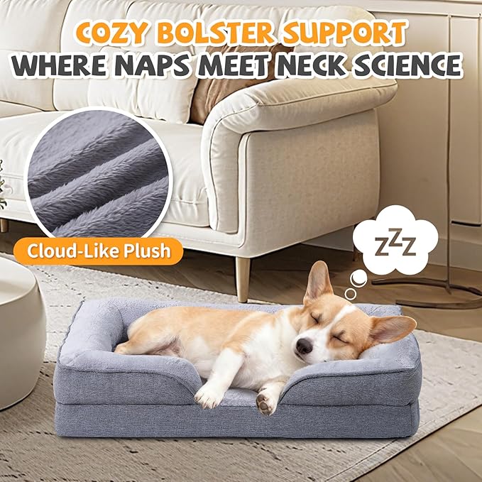 Makigued Orthopedic Dog Bed for Medium Dogs Egg Crate Foam Pet Sofa with Waterproof Liner, Removable Washable Cover, Nonslip Bottom, Cozy Couch for Small Medium Dogs, 28.0X 22.8X 6.7 in, Grey