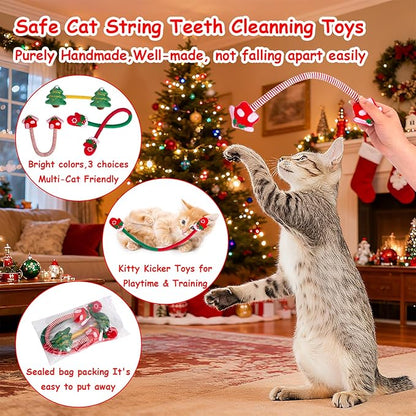 Retro Shaw Catnip Toys, Kitty Xmas Bundle Cat Toys Chew Ropes 3PCS, Catnip Kitten Toys for Indoor Cats Kitty, Safe Kitten Teething Chew Toy Cat Nip Kicker String