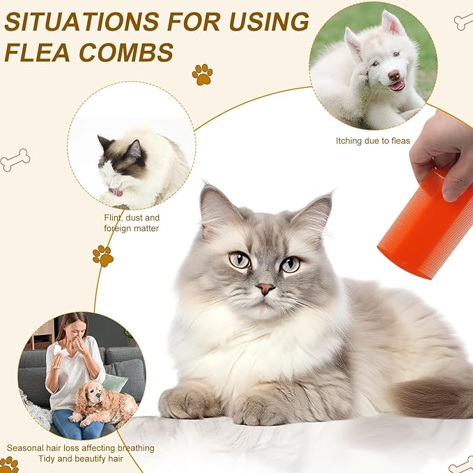 RMERVE 100 Pcs 5 Colors Double Side Tooth Pet Flea Comb Bulk for Cats Dogs Lice and Tick Comb for Small Cats Dogs Kitten Indoor
