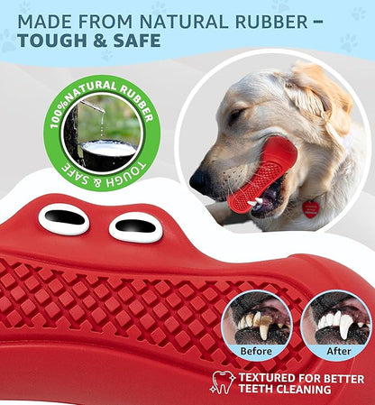Durable Dog Chew Toy for Aggressive Chewers, Tough Natural Rubber Squeaky Dog Toy with Irresistible Beef Flavor, Dental Care, Teeth Cleaning & Boredom Relief for Medium & Large Dogs (Red)