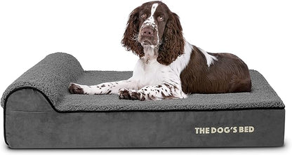 The Dog’s Bed Orthopedic Headrest Dog Bed Large Grey Plush, Memory Foam, Pain Relief for Arthritis, Hip & Elbow Dysplasia, Post Surgery, Lameness, Waterproof Washable Cover, Veterinary Approved