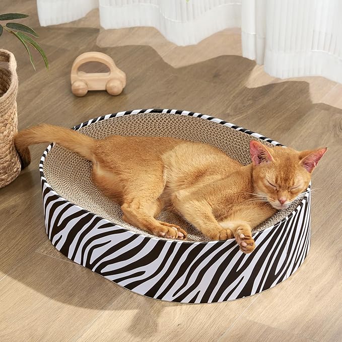 Conlun Oval Cat Scratcher Bed, 2-in-1 Cat Scratching Board, Natural Corrugated Cardboard Scratch Pad Lounge, Sealed Base Traps Debris,No Assembly Kitty Furniture,Stylish Colors Blends Any Home Decor