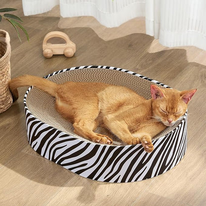 Conlun Oval Cat Scratcher Bed, 2-in-1 Cat Scratching Board, Natural Corrugated Cardboard Scratch Pad Lounge, Sealed Base Traps Debris,No Assembly Kitty Furniture,Stylish Colors Blends Any Home Decor