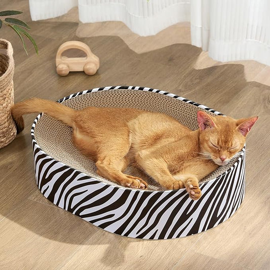 Conlun Oval Cat Scratcher Bed, 2-in-1 Cat Scratching Board, Natural Corrugated Cardboard Scratch Pad Lounge, Sealed Base Traps Debris,No Assembly Kitty Furniture,Stylish Colors Blends Any Home Decor