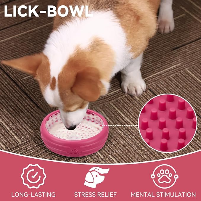 Dog Lick Bowl, Animire Freeze Lick Mat for Dogs, Non-Slip Slow Feeder Licking Bowl Enrichment Treat for Distraction Anxiety Relief, Food Grade Silicone, Dishwasher Safe(Rose,XL)
