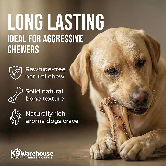 K9warehouse USA Marrow Bones for Dogs – All-Natural 5-6" Beef Bone Marrow Dog Treats – Long Lasting Bones for Aggressive Chewers – High-Protein Chews for Small, Medium, Large & Extra Large Breeds