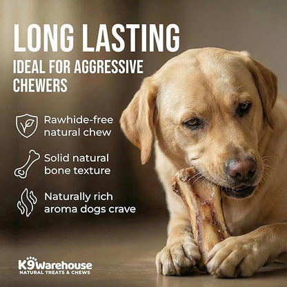 K9warehouse USA Marrow Bones for Dogs – All-Natural 5-6" Beef Bone Marrow Dog Treats – Long Lasting Bones for Aggressive Chewers – High-Protein Chews for Small, Medium, Large & Extra Large Breeds