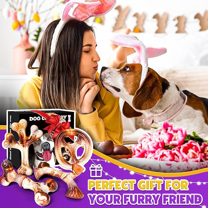 4 Pack Dog Chew Toys for Aggressive Chewers - Tough Indestructible Dog Toys with Bacon Flavor- Durable Nylon Bones Toy for Small Medium Large Breed - Puppy Gifts