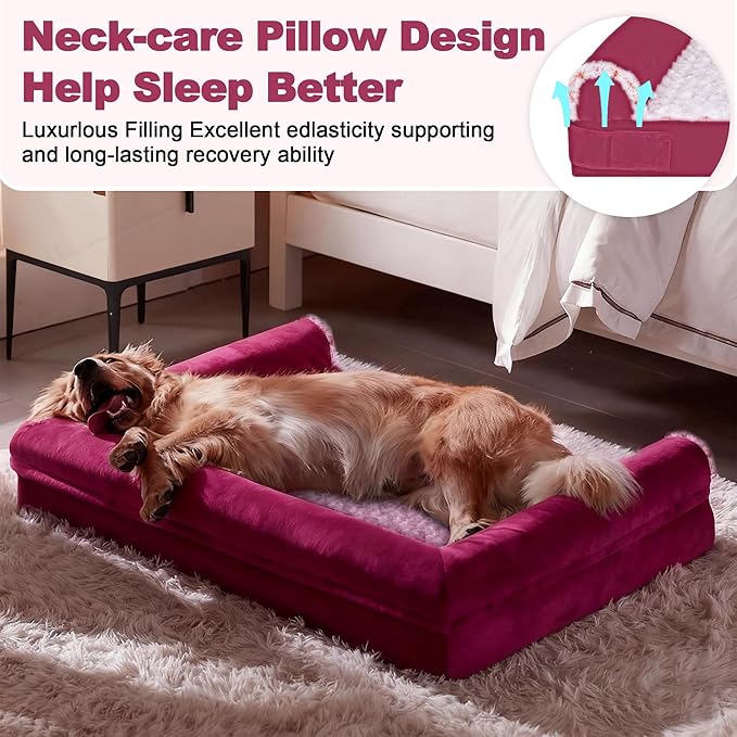PAWPUBBY Jumbo Human Dog Bed Orthopedic Memory Foam for Large Giant Dogs up to 150 lbs - Waterproof Washable(Rose Pink)