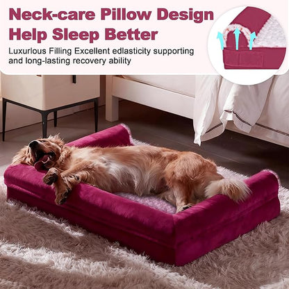 PAWPUBBY Jumbo Human Dog Bed Orthopedic Memory Foam for Large Giant Dogs up to 150 lbs - Waterproof Washable(Rose Pink)