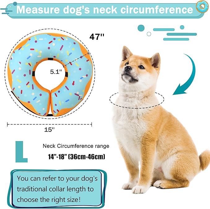 Recovery Donut Collar for Dogs & Cat,Inflatable Dog Cone Collar Alternative After Surgery,Soft Cone for Large Medium Small Dog,Adjustable Pet Neck Donut(Blue,Large)