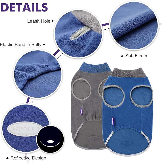 cyeollo 2 Pack Dog Sweater Fleece Reflective Doggy Sweatshirt Pullover Stretchable Warm Dog Vest with Leash Hole Winter Dogs Clothes for Small Puppy Dogs Size S