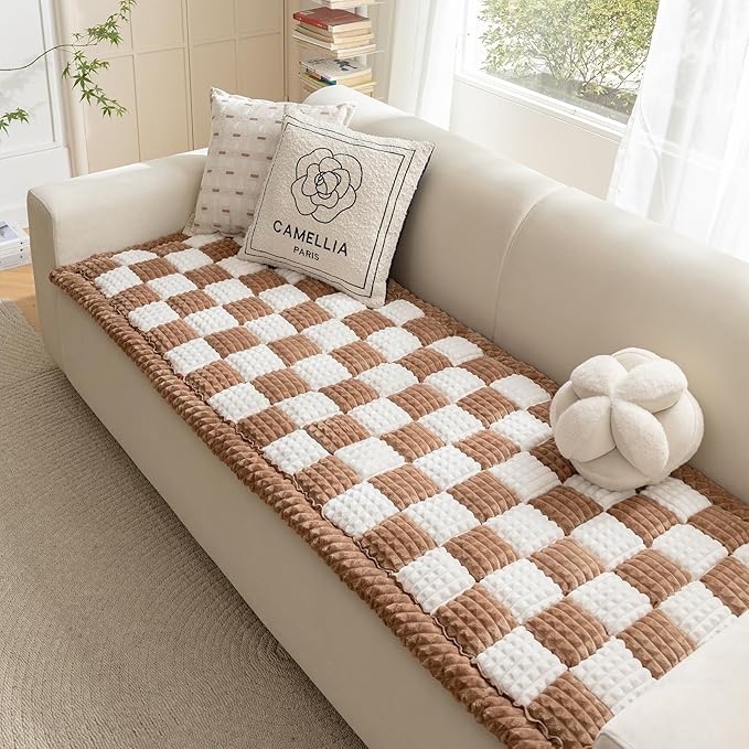 HOMEREFROM Couch Cover for Dogs Washable, Fuzzy Pet Cover for Sofa, Covers for 3 Cushion Couch Pet-Friendly, Non Slip Dog Bed Mat Dog Blanket (DarkCoffee, 27.6x82.7 inch)