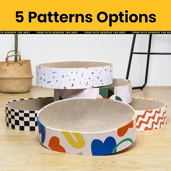 Conlun Cat Scratcher Bed,2 in 1 Oval Cat Scratching Board for Indoor,Scratch Pad Corrugated Cardboard Lounge Bowl Nest Couch Sofas for Kitty Play&Rest,Holiday Birthday Gift with Kittens Toy Fish