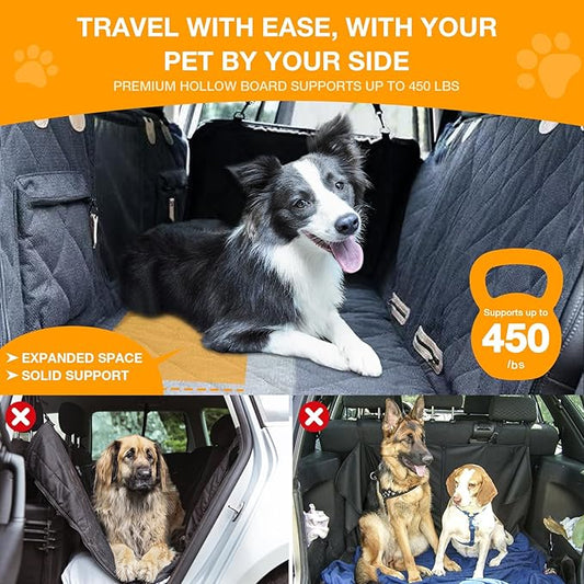 COMPAWNY Dog Car Seat Cover, Hard-Bottom Back Seat Extender for Pets, Waterproof Nonslip Hammock for Car, Backseat Dog Bed for Cars SUVs Trucks, Car Seat Protector, Universal Fit 52 x 25 in, Black