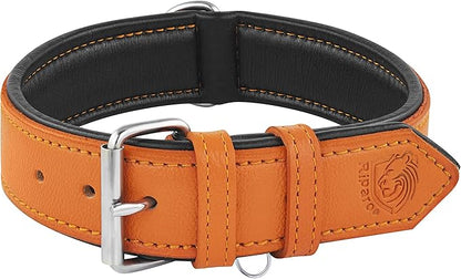 Riparo Extra Wide Leather Dog Collar - Heavy Duty Wide Dog Collar for Small, Medium, Large and Extra Large Dogs with Dog Tag Holder (XXL: 2” Wide for 24”-29” Neck, Orange)