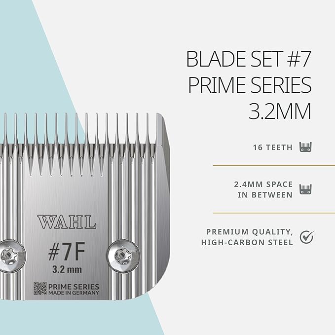 Wahl Pro Animal Prime Series Blades - Professional Fine Tooth Pet Clipper for Horse, Cat & Dog Grooming - Made from High-Carbon Steel - #7, 3.2mm