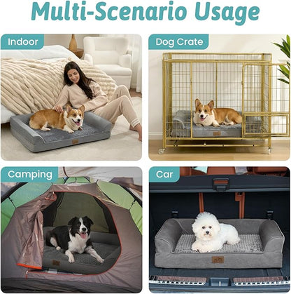 COZY KISS Orthopedic Dog Beds for Large Sized Dog, XL Bolster Pet Couch with Waterproof Lining, Egg Crate Foam Sofa for Pets Up to 100 lbs, U-Shaped, 44x32x7 inch, Grey