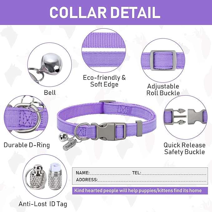 GAMUDA Small Pet Harness Collar and Leash Set, Step in No Chock No Pull Linen Fabric Soft Mesh Dog Vest Harnesses Reflective for Dogs Puppy Cats Kitten Rabbit (Purple, S)