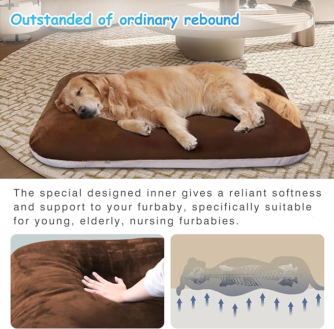 Magic Dog Super Soft Extra Large Dog Bed, 47 Inches Orthopedic Foam Dog Beds for XL Dogs, Jumbo Pet Bed with Anti Slip Bottom, Dog Sleeping Mattress with Removable and Washable Cover, Dark Brown
