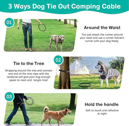 Long Dog Leash Chew Proof, Tie Out Cable for Dogs Heavy Duty 10/20/30/50 ft with Carabiner, Dog Leads for Yard for Medium Large Dogs, Dog Long Leashes with Padded Handle (Black, 30Ft)