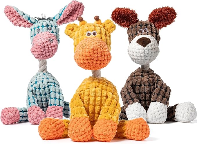 3-Pack Squeaky Dog Toys, Durable Stuffed Animals Dog Toys with Squeak Sounds to Keep Dogs Busy, Puppy Toys for Small, Medium, and Large Dogs