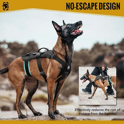OneTigris Escape Proof Dog Harness, No Pull Dog Harness with Handles, Tactical Multi-Use Support Dogs Harnes for Large Dogs Everyday Wear Walking Hiking Training (Black, X-Large)