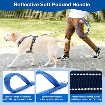 Long Leash Chew Proof, Tie Out Cable for Dogs 10/20/30/50 ft With Carabiner, Leads for Yard Medium Large Dogs, Padded Handle (Blue, 10Ft)