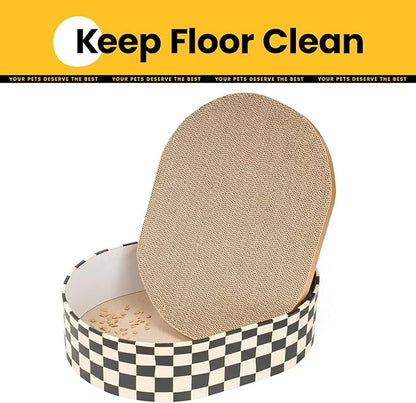 Conlun Cat Scratcher Box with 4 Cat Scratching Board Reversible Scratch Pad, Heavy Duty Corrugated Cardboard Pet Bed Lounger Kitty Scratchers for Indoor, Protects Furniture,Kittens Gifts-Large