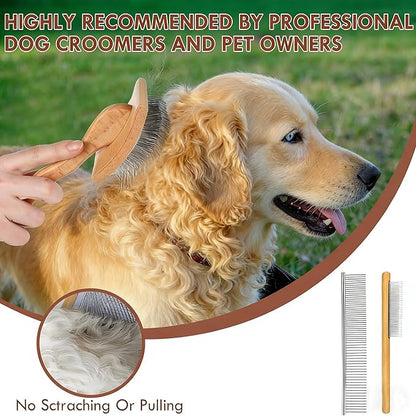 Slicker Brush for Dogs, Dog Grooming Supplies Long Pin Large Doodle Brush for Goldendoodles Poodles Bernedoodles, 3 Pcs Grooming Tools with Wooden Handle for Mats Tangles - Wood