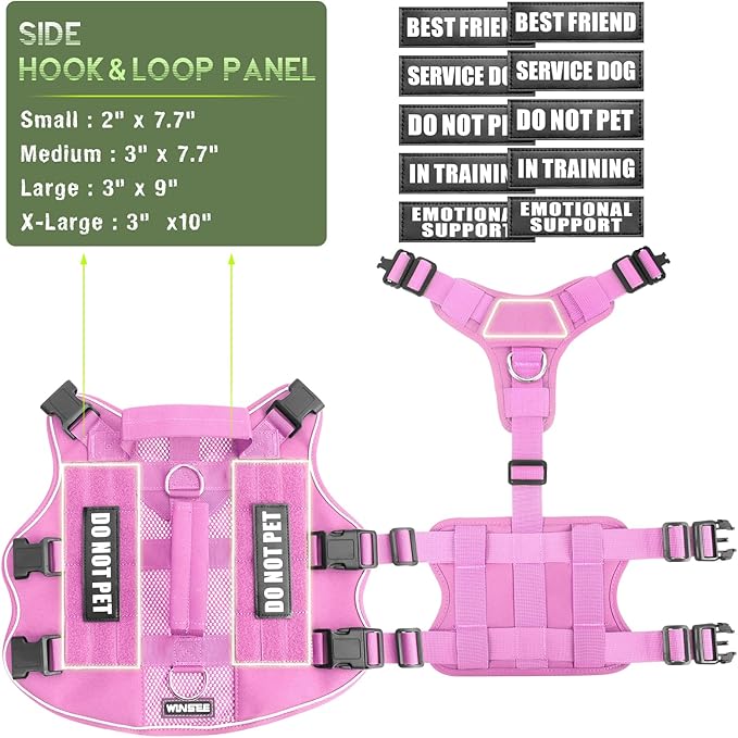 WINSEE Mesh Dog Harness with 10 Pet Patches for Large Service Dog in Training, Breathable Tactical Molle Vest with Double Handle, Reflective Military Pet Vest for Walking Hiking