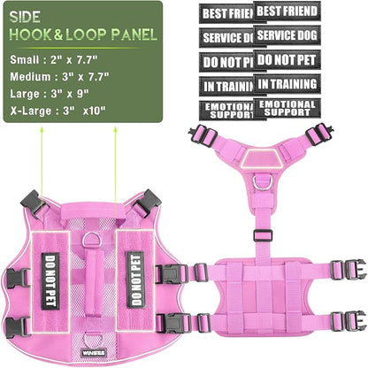 WINSEE Mesh Dog Harness with 10 Pet Patches for Large Service Dog in Training, Breathable Tactical Molle Vest with Double Handle, Reflective Military Pet Vest for Walking Hiking