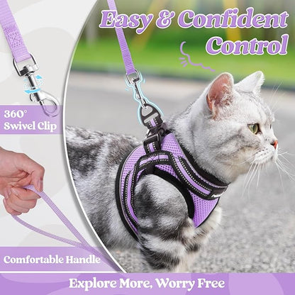 rabbitgoo Cat Harness and Leash Set for Walking Escape Proof, Adjustable Soft Kittens Vest with Reflective Strip for Cats, Comfortable Outdoor Vest, Light Purple, S