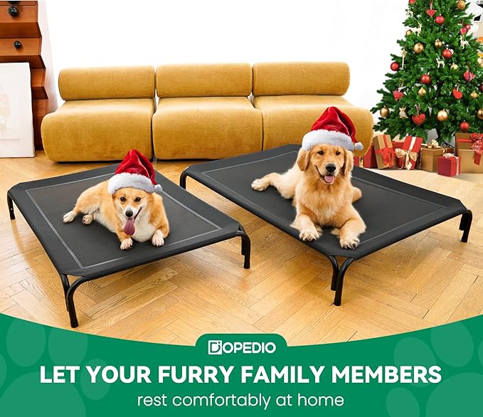 Elevated Dog Bed Raised Outdoor Dog Cot for Large Dogs, Installation Requires No Tools, Frame with Washable Cooling Breathable Mesh Anti-Slip Feet, Indoor Pet Bed, Black, 43.3 Inches