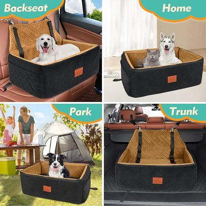 NEEZUKAR Dog Car Seat for Large Medium Dogs,Washable Pet Car Seat Under 55 lbs or 2 Small Dogs,Dog Booster Seat with Thick Cushion,2 Safety Leashes Travel Car Dog Bed