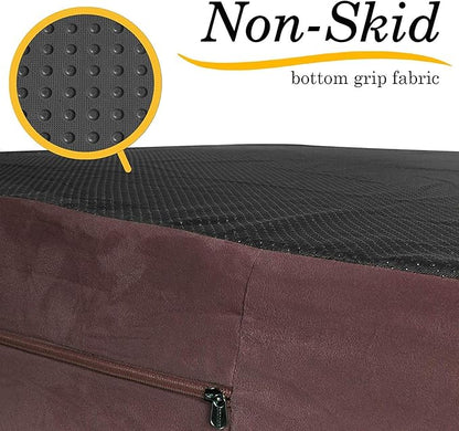 KOPEKS Jumbo Orthopedic Dog Bed - 7-inch Thick Memory Foam Pet Bed with Pillow with Removable Cover & Free Waterproof Liner - for Large Breed Dogs, XL, Brown-Plush Top