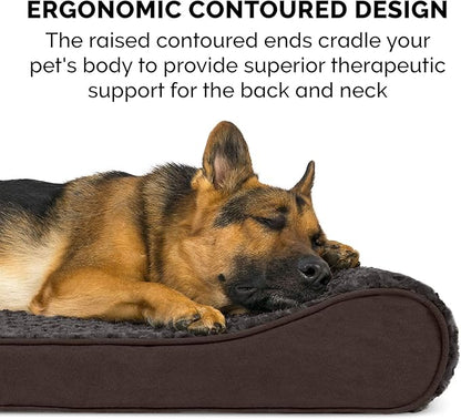 Furhaven Cooling Gel Dog Bed for Large Dogs w/ Removable Washable Cover, For Dogs Up to 150 lbs - Ultra Plush Faux Fur & Suede Luxe Lounger Contour Mattress - Chocolate, Jumbo Plus/XXL