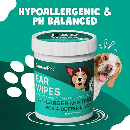 Dog Ear Wipes for Dogs | Extra Thick with Aloe Vera & Eucalyptus | 250 Count | Hypoallergenic Ear Cleaner for Dogs with Pearl Texture for Deeper Clean