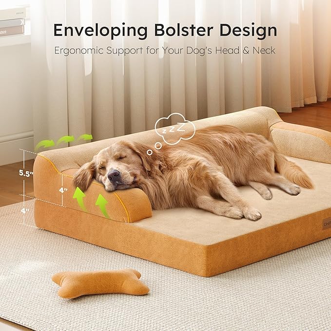 CWAWZ XL Orthopedic Dog Bed, Extra Large Dog Bed, Dual-Sided Pet Cooling Beds with Memory Foam Washable Cover Nonslip Bottom, Waterproof XLarge Pet Couch Beds with Bolsters, Brown