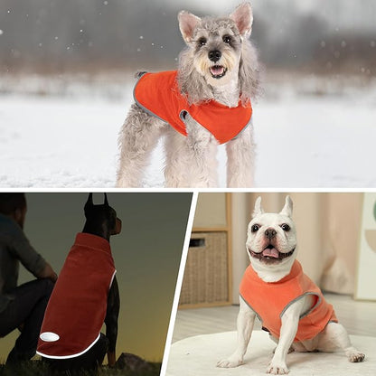 cyeollo 2XL Dog Sweater for Large Dogs Male Female, Reflective Dog Sweatshirt Pullover Jacket Fall Winter Dogs Sweaters Warm Pet Clothes, Orange & Red XXL
