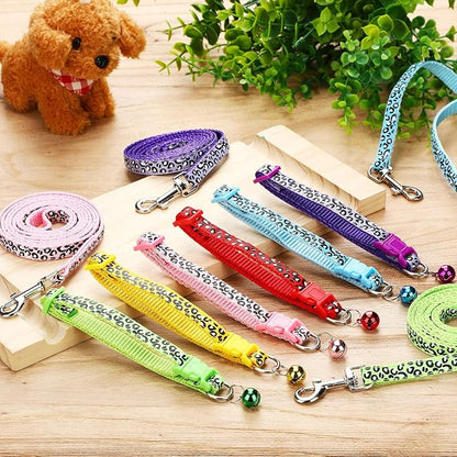 Amylove 48 Pcs Dog Collar and Leash Set, Polypropylene Adjustable Puppy Collars for Medium Dogs Small Pet Puppy Walking Training with Hook and Buckle(Fresh Color,Leopard Pattern)